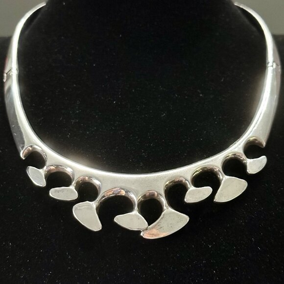Modernist Organic Necklace Collar Choker Torque Taxco Mexico Sterling Silver - Picture 9 of 12